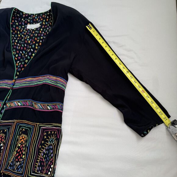 Vtg PLATINUM DOROTHY SCHOELEN Jacket Medium Black Folk Art Boho Oversized USA - Picture 12 of 13